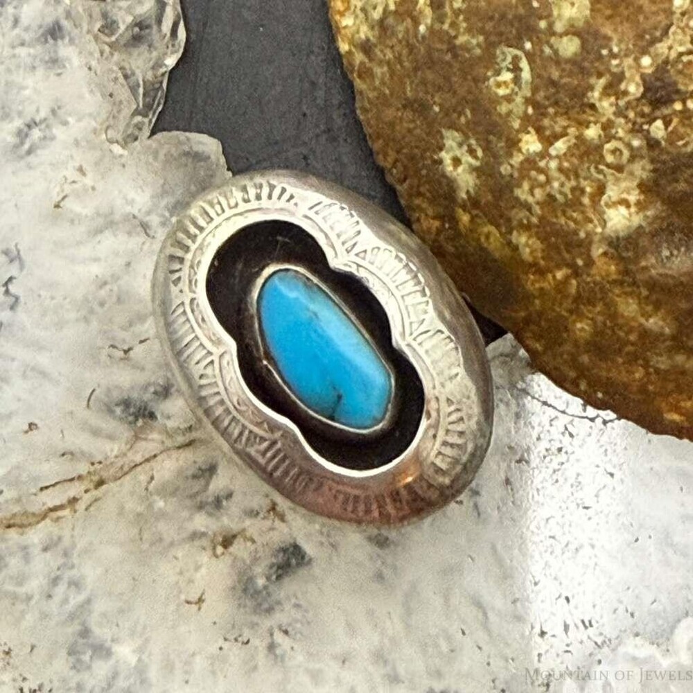 Vinatge Native American Silver Turquoise Shadow Box Ring Size 6.25 For Women